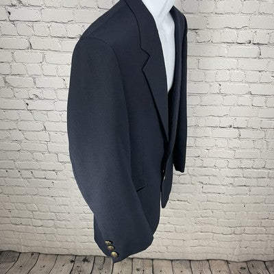 VTG Fabergi Navy 2 Gold Button Blazer Notch Sport Coat Hand Tailored Size 43R