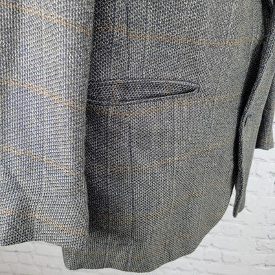 VTG Henry Grethel Brown Windowpane Tweed 2 Button Sport Coat USA Made Size 42L