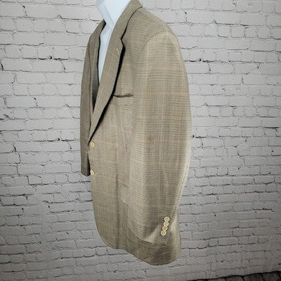 Haspel Cream Black Silk Wool Houndstooth 2 Button Blazer Sport Coat Size 46R