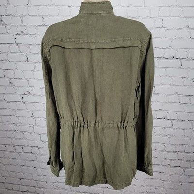 Treasure & Bond Green Linen Blend Unlined Drawstring Waist Military Jacket Small