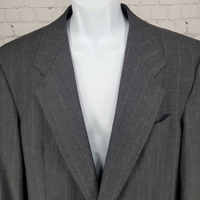 Jack English Grey 100% Wool Pinstriped 2 Button Ventless Blazer Sport Coat 42L