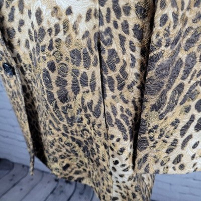 Chico's Tan Gold Leopard Buttoned Lightweight Lined Jacket 2 US 12