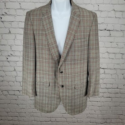 VTG Palm Beach Black White & Red Plaid 2 Button Sport Coat USA Made Size 38L