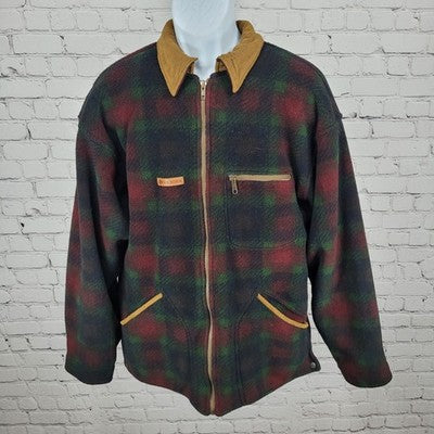 VTG Perigee Multicolor Plaid Fleece Full Zip Jacket USA Made Size Medium M