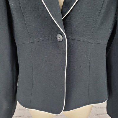 Tahari Black White Trim One Button Ventless Notch Lined Blazer Suit Jacket 4