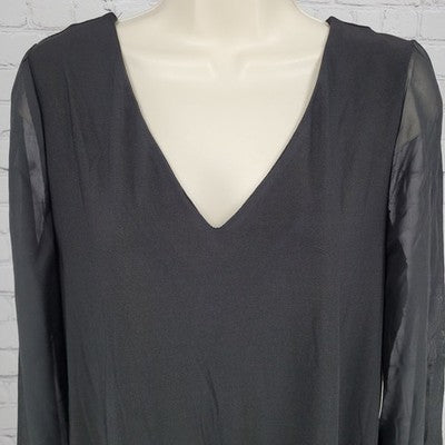NWT Emma & Michele Black Sheer Long Sleeve Tie Back Stretch Dress Small S