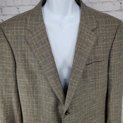 Jos A Bank Tan Silk & Wool Blend Houndstooth Notch Blazer Sport Coat Size 46R