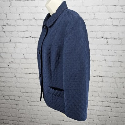 Talbots Navy Textured Collared Buttoned 3/4 Sleeve Lined Cropped Jacket 14
