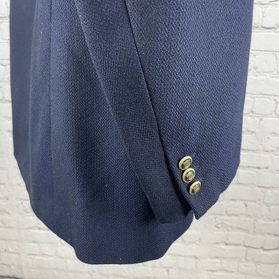 VTG Just Men’s Navy Textured 2 Gold Button Ventless Blazer Sport Coat Size 42L