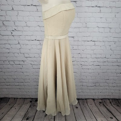 Mori Lee Cream Chiffon Satin Accents Strapless A Line Bridesmaid Short Dress 7/8