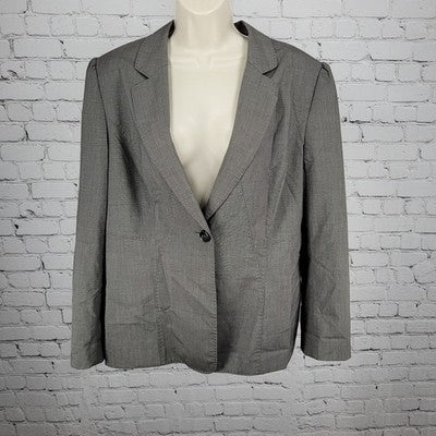 Tahari Grey One Button Puff Sleeve Stretch Notch Blazer Suit Jacket 18
