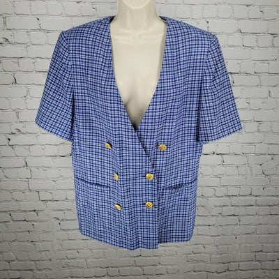 VTG Executive Collective Blue Gold Button Double Breasted Suit Jacket Size 18
