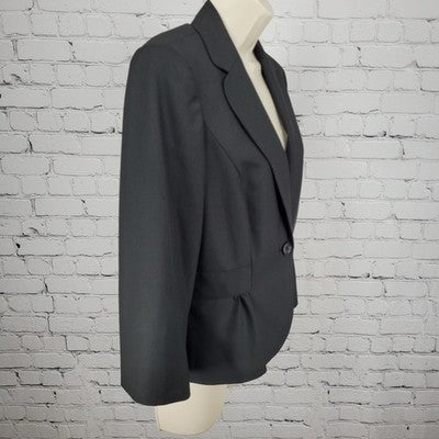 Ann Taylor LOFT Black Ruffle Pleated One Button Blazer Suit Short Jacket Size 8