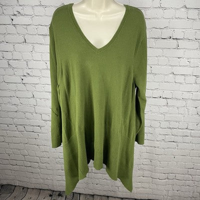 NWD Westbound Green Knit Ribbed Pullover V Neck Stretch Sweater Size 2X