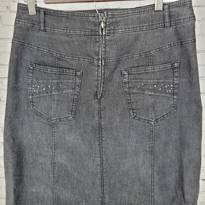 Gerry Weber Grey Denim Embellished Back Pockets Unlined Jean Maxi Skirt Size 10