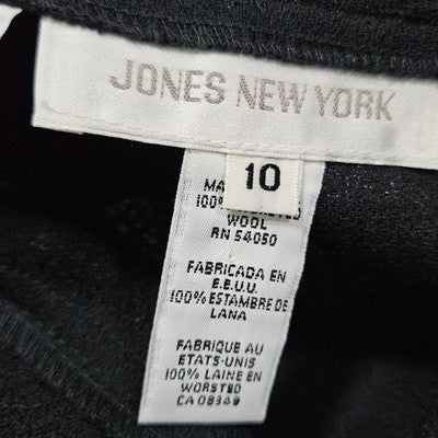 VTG Jones New York Black 100% Wool Midi Skirt Suit 2 Piece Set USA 10/12
