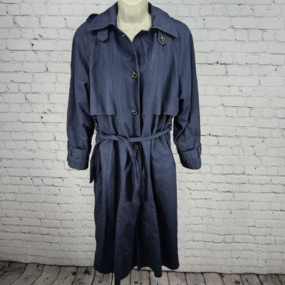 VTG F.S.L Collection Navy Belted Hood Removable Bodywarmer Liner Trench Coat 8P