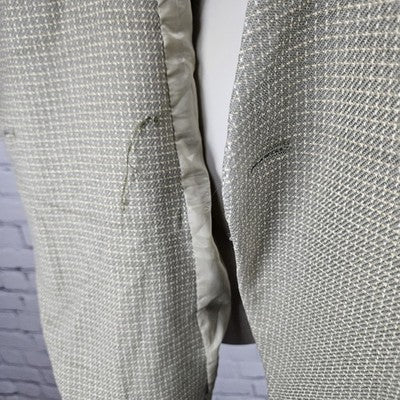 VTG Jones New York Green Beige 1 Button Collarless Padded Suit Jacket USA 16