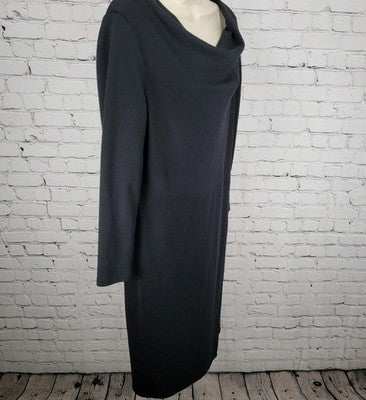 Lafayette 148 Black 100% Wool Long Sleeve Cowl Neck Side Slit Dress Size 12