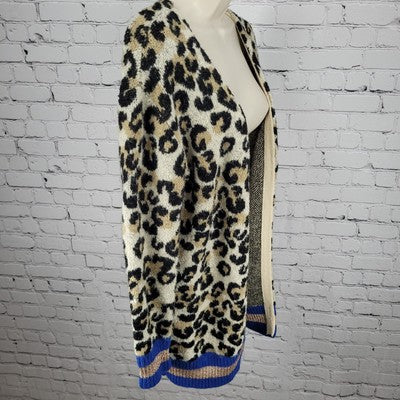 Central Park West New York Beige Leopard Open Cardigan Sweater Size Small S