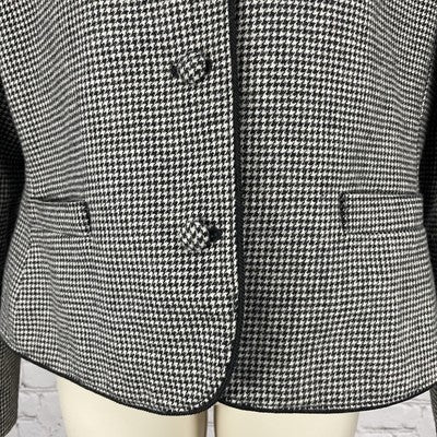 VTG Sasson Black & White Wool Blend Houndstooth Buttoned Jacket Size 12/13