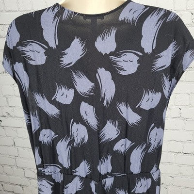 Leith Black Blue Print Plunge Tapered Leg Pockets 1 Piece Boho Outfit Jumper 1X