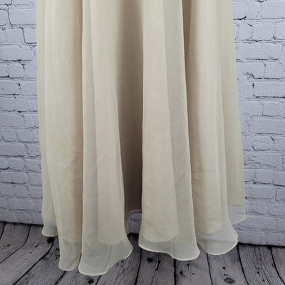 Mori Lee Cream Chiffon Satin Accents Strapless A Line Bridesmaid Short Dress 7/8