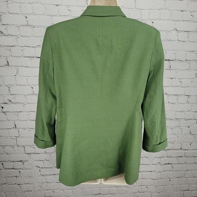 Jones New York Signature Green Linen Blend Open 3/4 Sleeve Blazer Jacket Small S