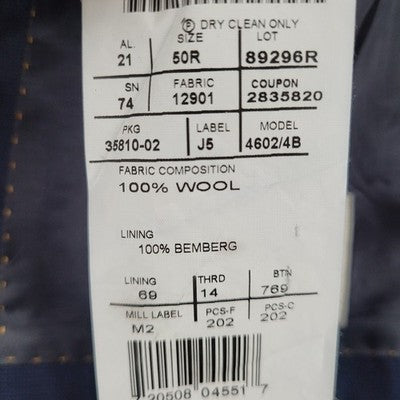 Joseph Abboud Navy 100% Wool Marzotto Super 100's Blazer Sport Coat US 50R *hole