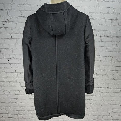 Ann Taylor Black Wool Blend Hooded Full Zip Cargo Pockets Utility Coat 4