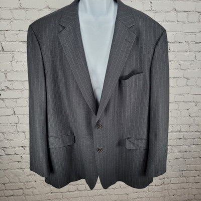 Brooks Brothers 346 Grey Wool Stretch Pinstriped 2 Button Notch Blazer Size 48R