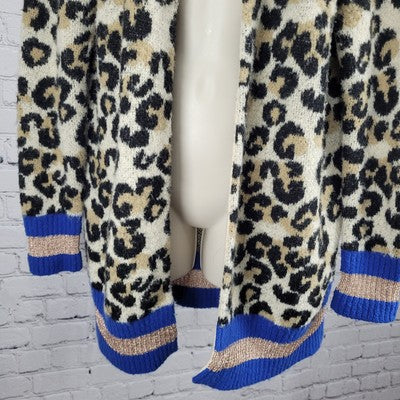 Central Park West New York Beige Leopard Open Cardigan Sweater Size Small S