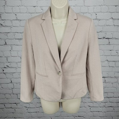 Ann Taylor Beige Herringbone 1 Button Vented Notch Stretch Blazer Suit Jacket 0