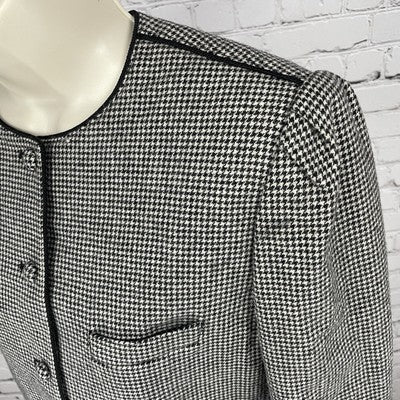 VTG Sasson Black & White Wool Blend Houndstooth Buttoned Jacket Size 12/13