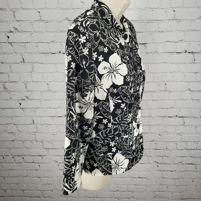 Croft & Barrow Black & White Floral Cotton Stretch Buttoned Lined Jacket Size 14