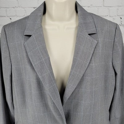 Ann Taylor Grey Check 1 Button Notch Lined Stretch Blazer Suit Jacket USA 10