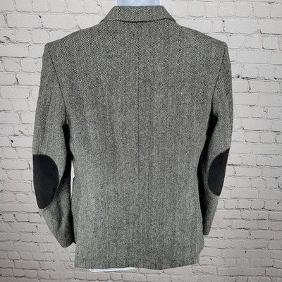 Barrage Grey Wool Linen Blend Tweed Herringbone Blazer Sport Coat Size 38R
