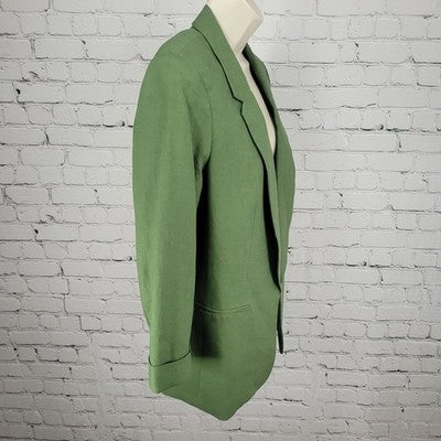 Jones New York Signature Green Linen Blend Open 3/4 Sleeve Blazer Jacket Small S