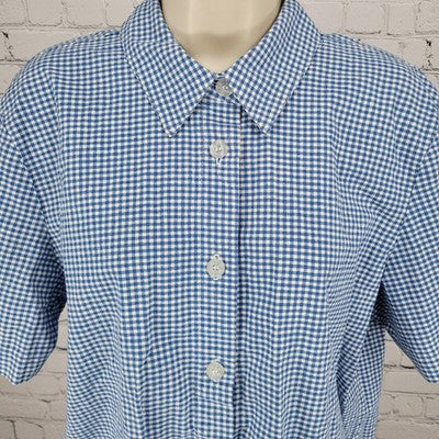 VTG On The Verge Blue Check Button Up Short Sleeve Shirt Top USA Made Size Large