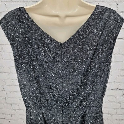 Tahari Black Sheer Glitter Overlay Sleeveless Fit & Flare Midi Dress Size 12