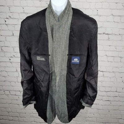 Stafford Black White Silk Wool Blend 2 Button Notch Blazer Sport Coat 44L