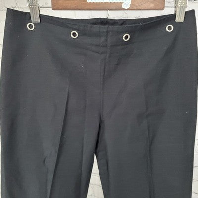 J. McLaughlin Black Cotton Grommet Mid Rise Cropped Pants USA Made 8 (30x25)