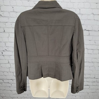 Ann Taylor Brown Cotton Blend Stretch Buttoned Collared Unlined Jacket Size 6