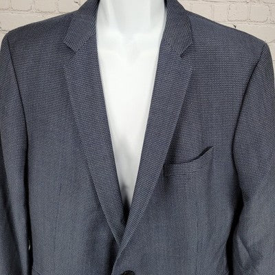Strellson Blue 100% Wool Alecc Slim Fit Birds Eye Blazer Sport Coat 56 US 46