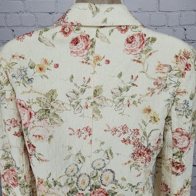 Daslu Cream Floral 100% Cotton Textured Buttoned Notch Suit Jacket Brazil 40