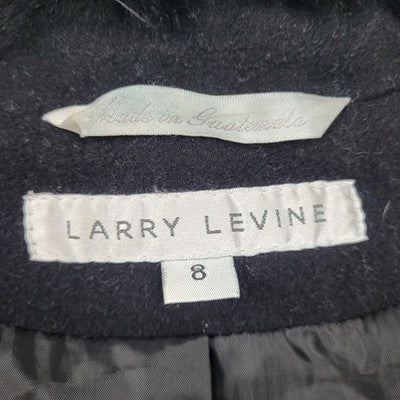 Larry Levine Black Wool & Cashmere Rex Rabbit Fur Collar Pea Coat Size Small S