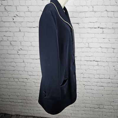 VTG David Bijoux Navy Ivory Trim Buttoned Vented Blazer Suit Jacket USA 16