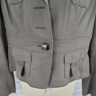 Ann Taylor Brown Cotton Blend Stretch Buttoned Collared Unlined Jacket Size 6
