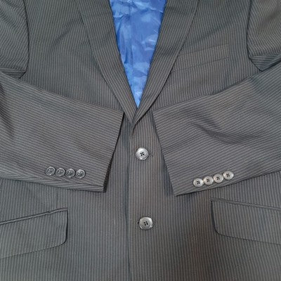 Billy London Black Pinstriped 2 Button Double Notch Blazer Sport Coat Size 42S