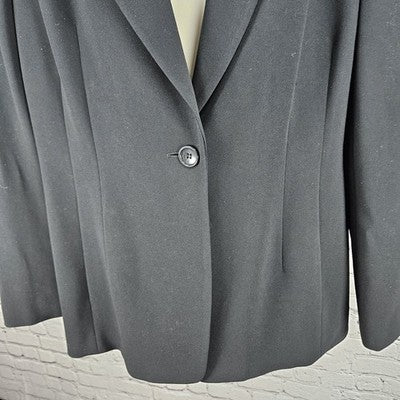 VTG Ann Taylor Black 1 Button Ventless Notch Pockets Blazer Suit Jacket USA 12